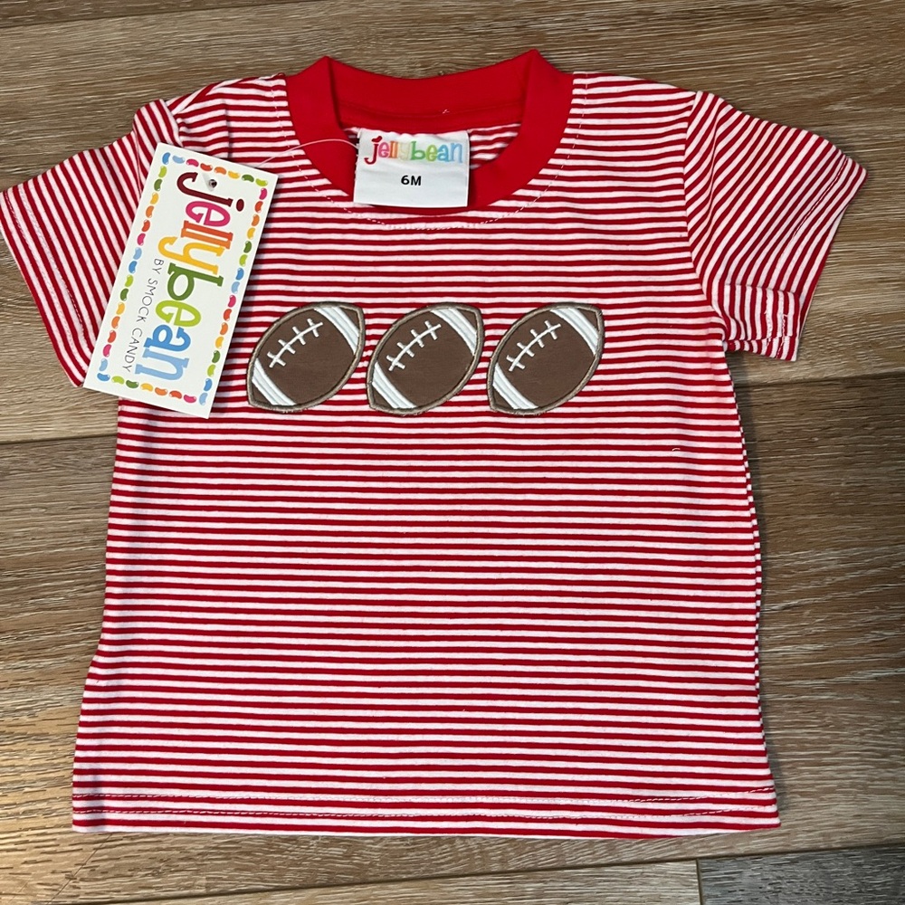 Jelly Beans Red Striped Football Appliqué Baby Tee 6M NWT